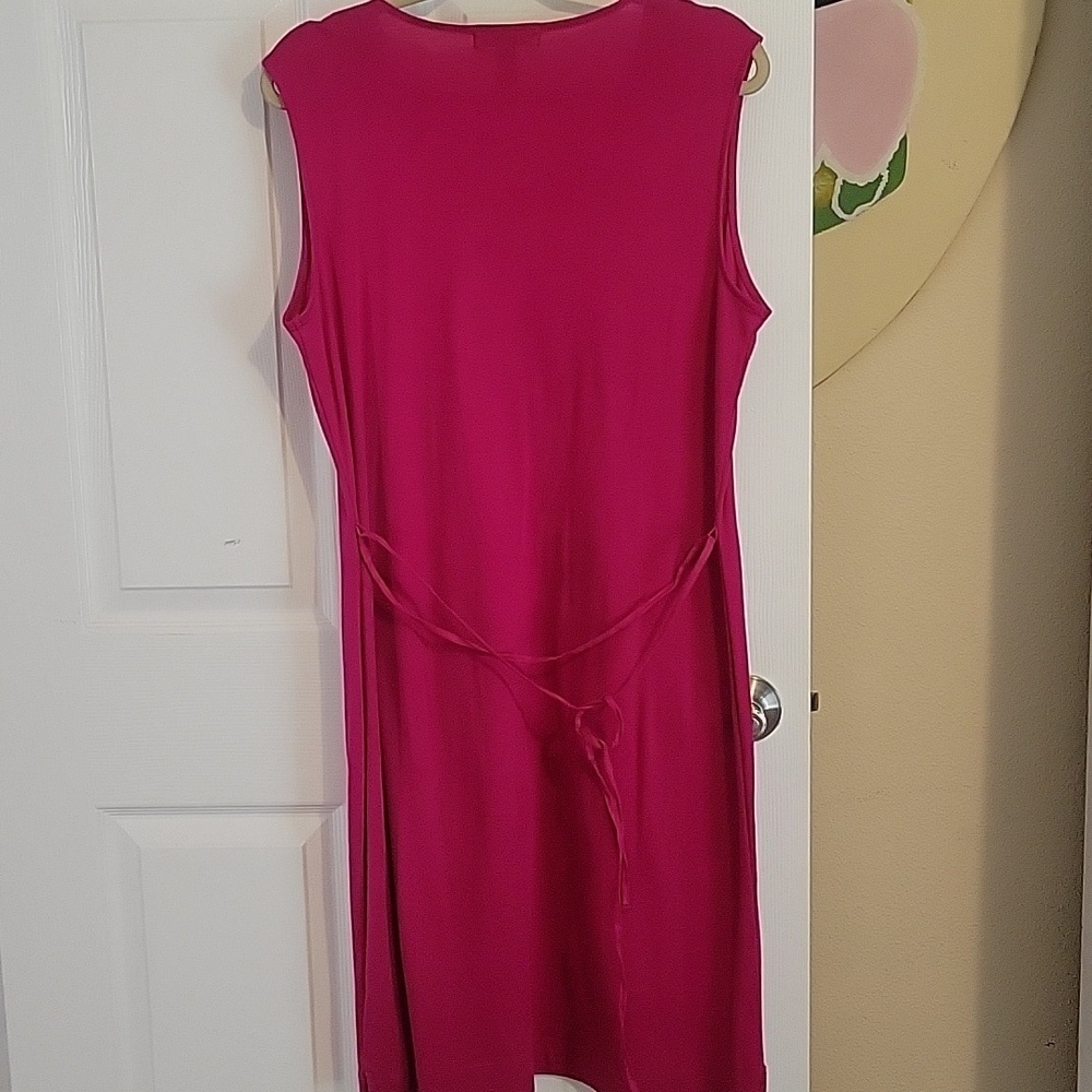Lauren Ralph Lauren Vibrant Fucia Sleeveless vneck midi Dress, tie waist SzLG - Picture 4 of 4